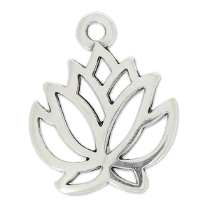 Breloque fleur de lotus 23x19 mm Placage Argent fin vieilli x1