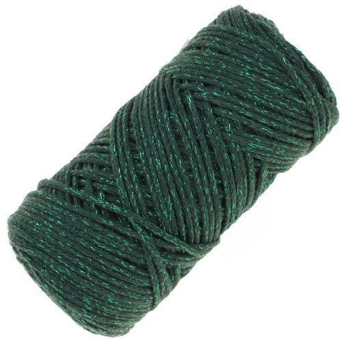Bobine de cordon en coton pour macramé Cotton Air Glitter 1 mm Vert Bouteille x90m
