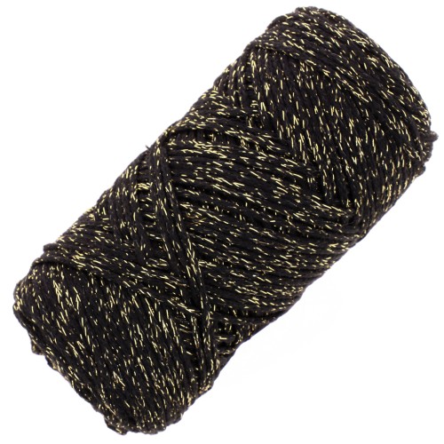 Bobine de cordon en coton pour macramé Cotton Air Glitter 1 mm - Noir x90m