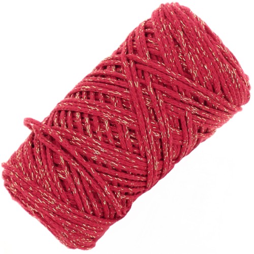 Bobine de cordon en coton pour macramé Cotton Air Glitter 1 mm - Rouge x90m