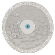 Pendentif rond irrégulier 23 mm motif oeil en résine époxy - Placage argent fin x1|raw }}