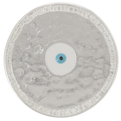 Pendentif rond irrégulier 23 mm motif oeil en résine époxy - Placage argent fin x1