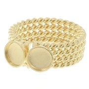 Bague avec deux sertis pour cabochon 6 mm - Taille 52 à 56 - Doré à l'or fin x1
