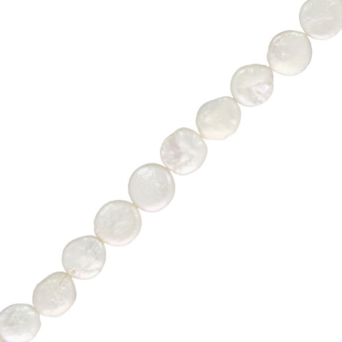 Perles d'eau douce irrégulières - palet rond 12 mm - Grade AA+ - Blanc x41cm