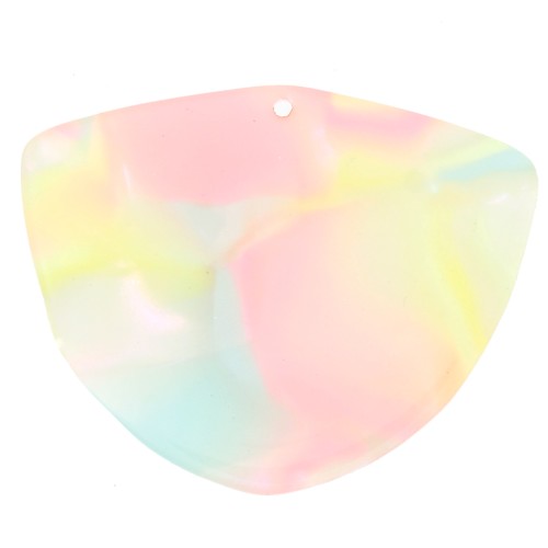 Pendentif géométrique en acétate 35x45 mm - Marbré Corail - Jaune - Bleu nacré x1