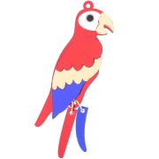 Pendentif perroquet 68x19mm en plexiglass - effet mirroir - Rouge - Bleu - Doré x1