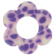 Pendentif fleur 18 mm en acétate - Tacheté Violet - Crème x1