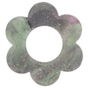 Pendentif fleur 18 mm en acétate - Pailleté Vert de gris - Marbré Lilas x1