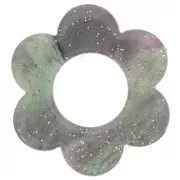 Pendentif fleur 18 mm en acétate - Pailleté Vert de gris - Marbré Lilas x1