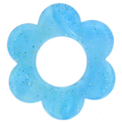 Pendentif fleur 18 mm en acétate - Pailleté Multi-bleu marbré x1
