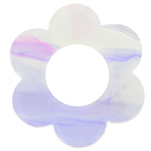 Pendentif fleur 18 mm en acétate - Marbré Mauve - Gris x1