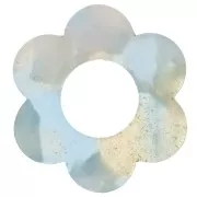 Pendentif fleur 18 mm en acétate - Ecaille de tortue - Bleu ciel - Blanc nacré x1