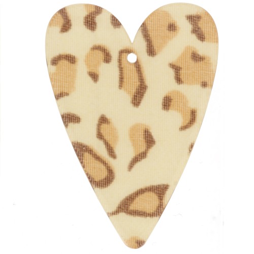 Pendentif coeur 34x24 mm en acrylique - Guépard Beige - Marron clair x1