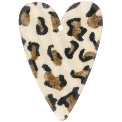 Pendentif coeur 34x24 mm en acétate - Guépard Marron - Noir x1