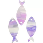 Pendentif poisson 25x10 mm en acétate - Marbré Mauve - Gris x1