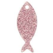 Pendentif poisson 25x10 mm en acrylique - Pailleté Vieux rose x1