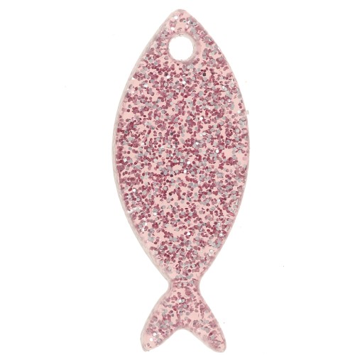 Pendentif poisson 25x10 mm en acrylique - Pailleté Vieux rose x1