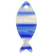Pendentif poisson 25x10 mm en acétate - Rayé - Bleu foncé - Blanc nacré x1
