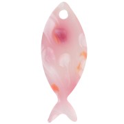 Pendentif poisson 25x10 mm en acétate - Tacheté Rose - Blanc nacré x1