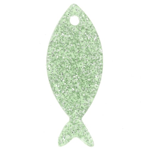 Pendentif poisson 25x10 mm en acrylique - Pailleté Vert mousse x1