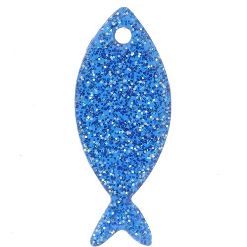 Pendentif poisson 25x10 mm en acrylique - Pailleté Bleu roi x1