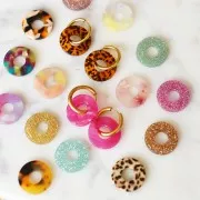 Pendentif donuts 20 mm en acrylique - Pailleté Rose x1