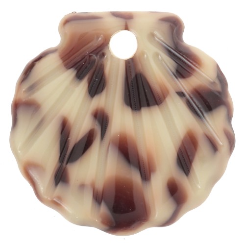 Pendentif coquillage 16 mm en acétate - Tacheté Marron - Crème x1