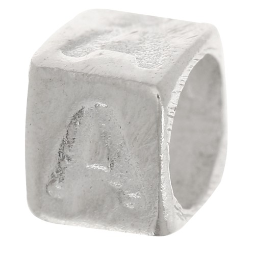 Perle lettre alphabet cube 5x4 mm avec gros trou - A - Argent 925 x1