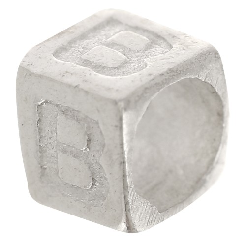 Perle lettre alphabet cube 5x4 mm avec gros trou - B - Argent 925 x1