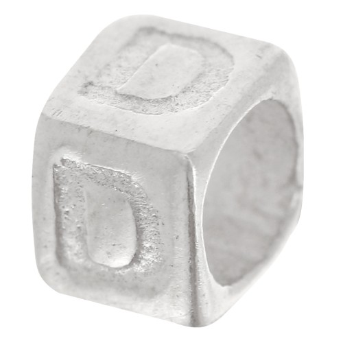 Perle lettre alphabet cube 5x4 mm avec gros trou - D - Argent 925 x1