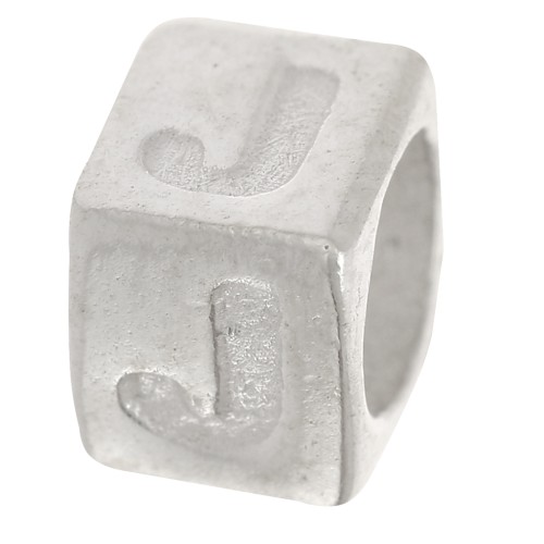 Perle lettre alphabet cube 5x4 mm avec gros trou - J - Argent 925 x1