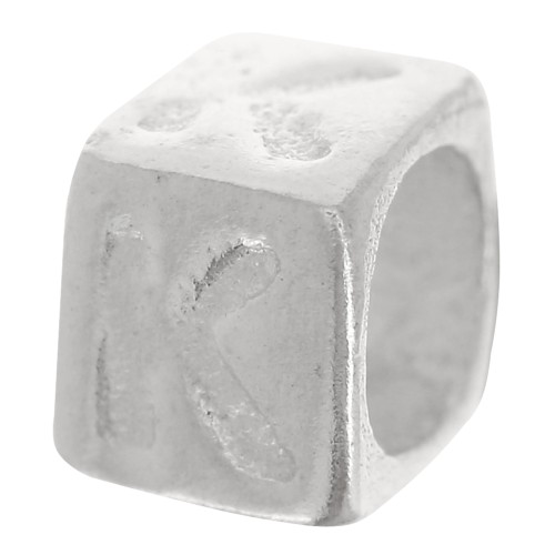 Perle lettre alphabet cube 5x4 mm avec gros trou - K - Argent 925 x1