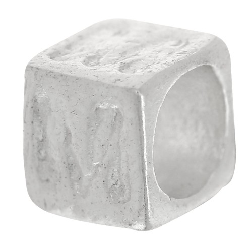 Perle lettre alphabet cube 5x4 mm avec gros trou - M - Argent 925 x1
