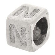 Perle lettre alphabet cube 5x4 mm avec gros trou - N - Argent 925 x1