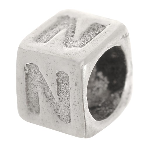 Perle lettre alphabet cube 5x4 mm avec gros trou - N - Argent 925 x1