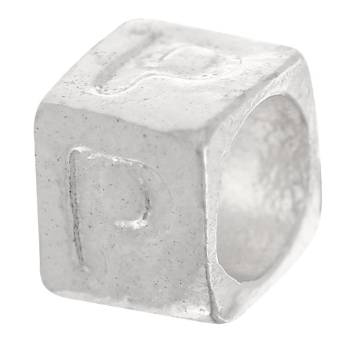 Perle lettre alphabet cube 5x4 mm avec gros trou - P - Argent 925 x1