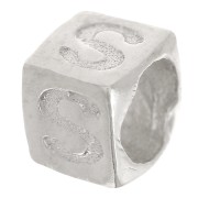 Perle lettre alphabet cube 5x4 mm avec gros trou - S - Argent 925 x1