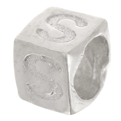 Perle lettre alphabet cube 5x4 mm avec gros trou - S - Argent 925 x1