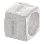 Perle lettre alphabet cube 5x4 mm avec gros trou - T - Argent 925 x1