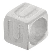 Perle lettre alphabet cube 5x4 mm avec gros trou - U - Argent 925 x1