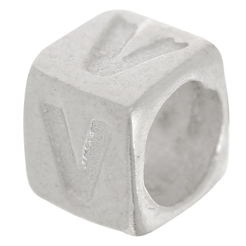 Perle lettre alphabet cube 5x4 mm avec gros trou - V - Argent 925 x1