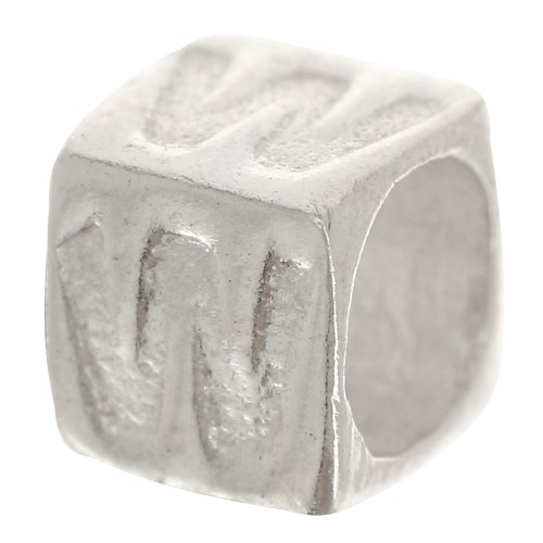 Perle lettre alphabet cube 5x4 mm avec gros trou - W - Argent 925 x1