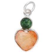 Pendentif coeur 9x9 mm en Cornaline et cabochon 4 mm Aventurine - Argent 925 x1|raw }}