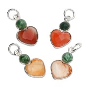 Pendentif coeur 9x9 mm en Cornaline et cabochon 4 mm Aventurine - Argent 925 x1
