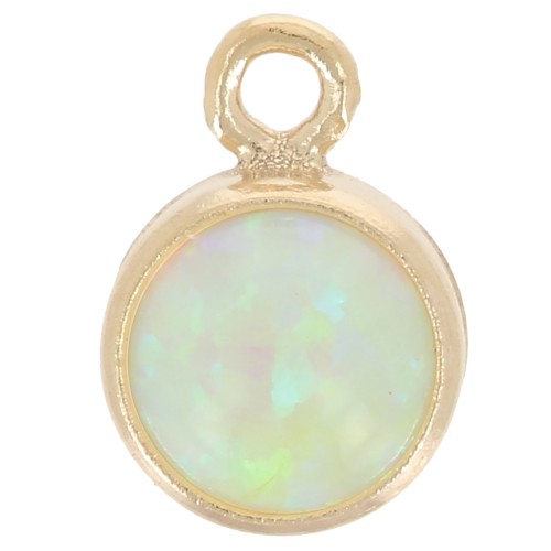 Breloque ronde 4.6 mm cabochon imitation Mint Opal - Gold filled (or laminé) x1