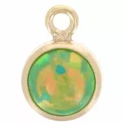 Breloque ronde 4.6 mm cabochon imitation Vert Opal Gold filled (or laminé) x1