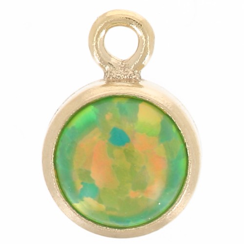 Breloque ronde 4.6 mm cabochon imitation Vert Opal Gold filled (or laminé) x1