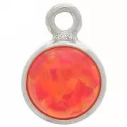 Breloque ronde 4.6 mm avec cabochon imitation Rouge Opal - Argent 925 x1