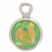 Breloque ronde 4.6 mm avec cabochon imitation Vert Opal - Argent 925 x1|raw }}