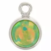 Breloque ronde 4.6 mm avec cabochon imitation Vert Opal - Argent 925 x1